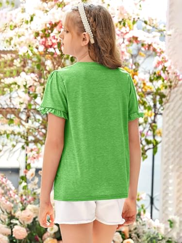Image of Ebifin Girls Short Sleeve Tops Kids Peplum Babydoll T Shirts Tees 4-15Y | Girls T-Shirts, Crew neck Short Sleeve Shirts, Casual Tunic Tops, Cute Blouses, Summer Tees, Ruffle Hem, Loose fit