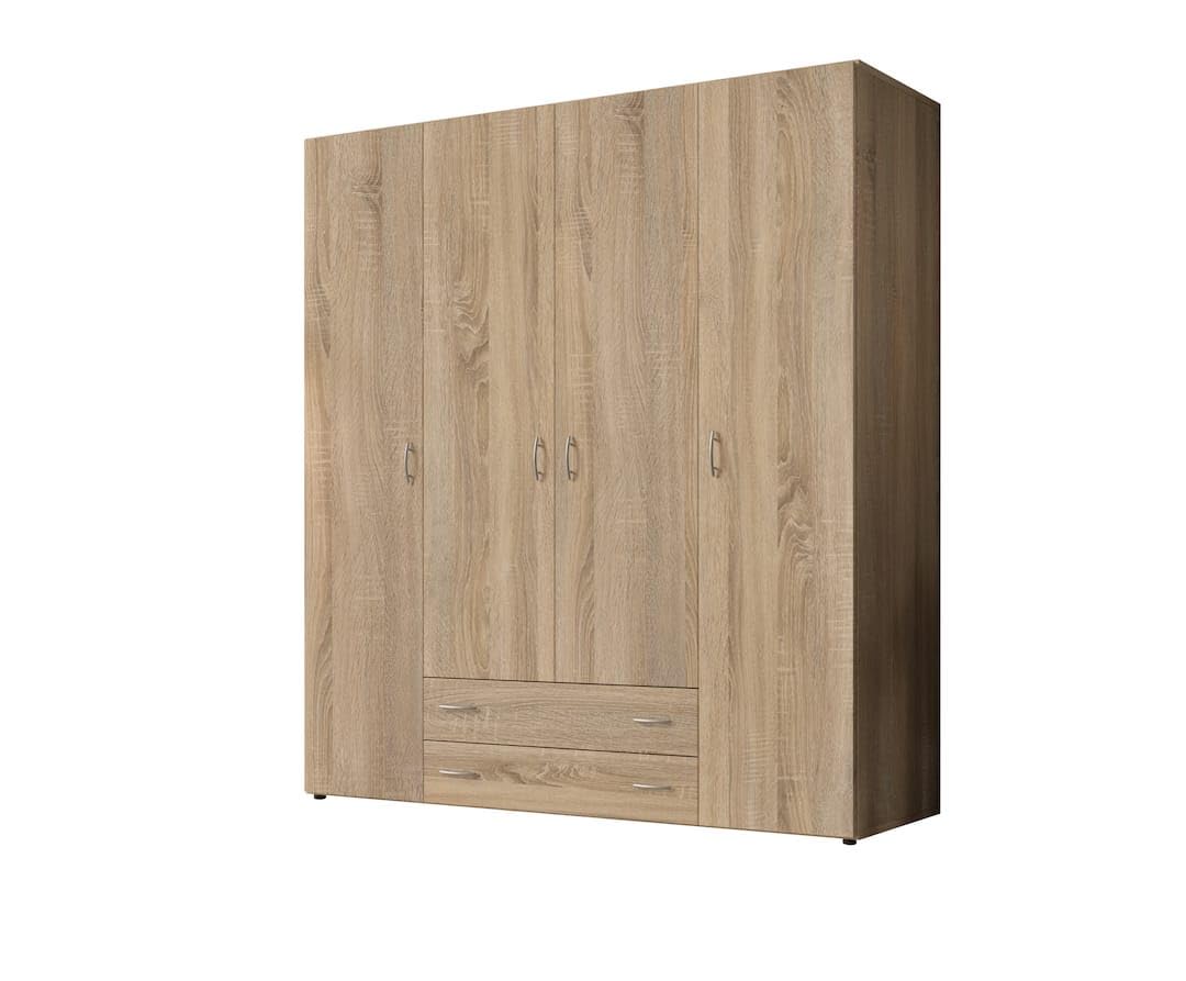 ArthaussTransform Your Bedroom with the Timeless Stella Trading BASE 4-Door Hinged Wardrobe: Elegant Oak Sonoma Finish, Spacious Storage W160cm - Perfect for Modern UK Homes