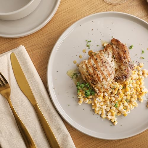 Image of Gibson Elite Moonstone 12 Piece Modern Stoneware Dinnerware Set for 4, Grey Plates and Bowls Set, Dinner Plates, Salad Plates, Bowls