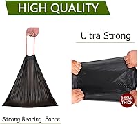 Vista 5 de Feisco Bolsa de basura negra de 3 galones, bolsa de basura con cordón pequeño, 100 unidades, 0.55 mil