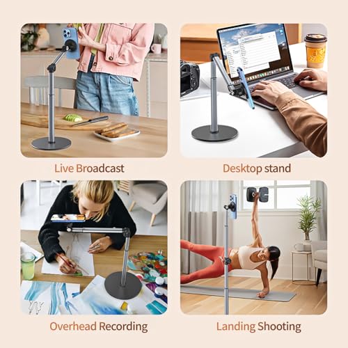 Image of yAyusi Heavy Duty Aluminum Magnetic Overhead Tripod for iPhone, 13.7 in Long Overhead Phone Mount, Flexible Articulating Arm Phone Mount for Desk for Live Streaming, Meeting, Cooking
