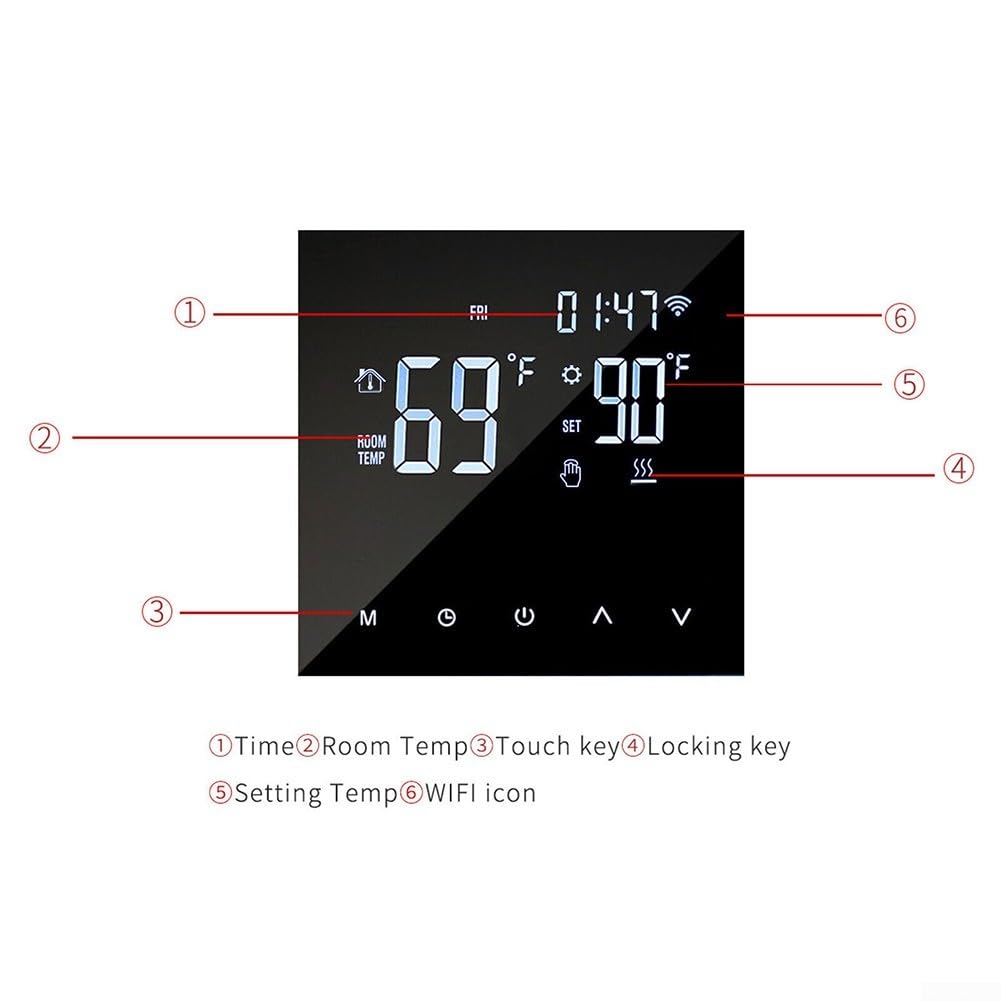 Wi-Fi-Thermostat für Wasser-Fußbodenheizung, intelligente Fußbodenheizung, Wandkessel, LCD-Temperatur, Sprachsteuerung (weiß)