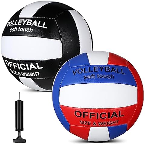 Lenwen 2 Pack Volleyball Official Size 5 for Indoor Outdoor, Waterproof Soft Volleyball Beach Sand Volleyball with Pump for Adult Beginner Beach Game Gym(Blue, Red, Black, White) Cover
