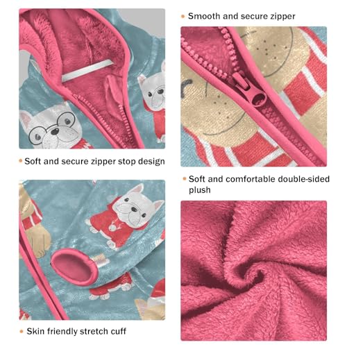 OTVEE Christmas French Bulldog Dog Kids Hoodie Jacket Fall Spring Full Zip Warm Outwear Coat3