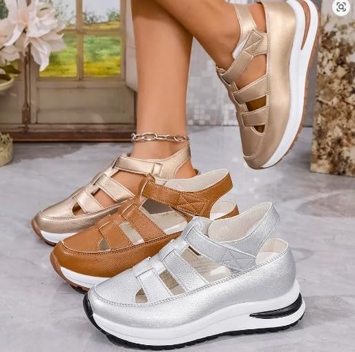 Women's Plus Size Hollow-Out Casual Sandals, Comfortable Arch Support, Closed Toe Platform Height-Boosting Thick Sole4