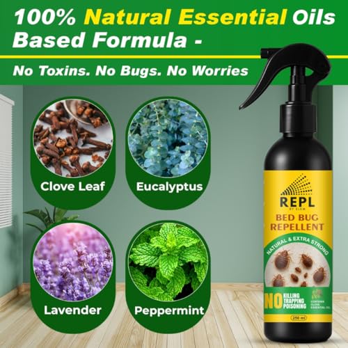 Image of Repl Bed Bug Repellent (250 X 2) ml for Home | Made of Natural Essential Oils for Long-Lasting Protection | Khatmal Spray for Mattress | Not Bed Bug Killer Insect Repellent | Pack of 2