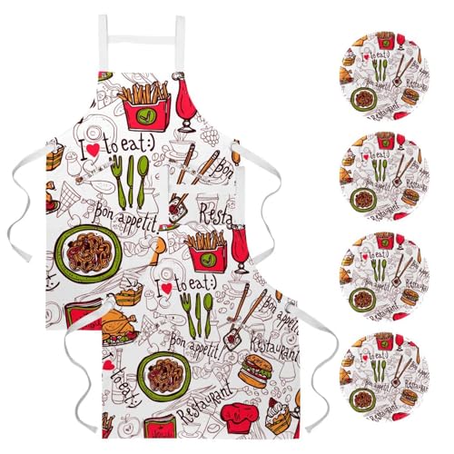 Tablier de cuisine pour nettoyage et pâtisserie lot de 2 avec broches