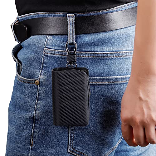 Image of VISOUL Car Key Case Holder Double Zipper, Leather Car Smart Key Fob Case with Keychain for Men and Women