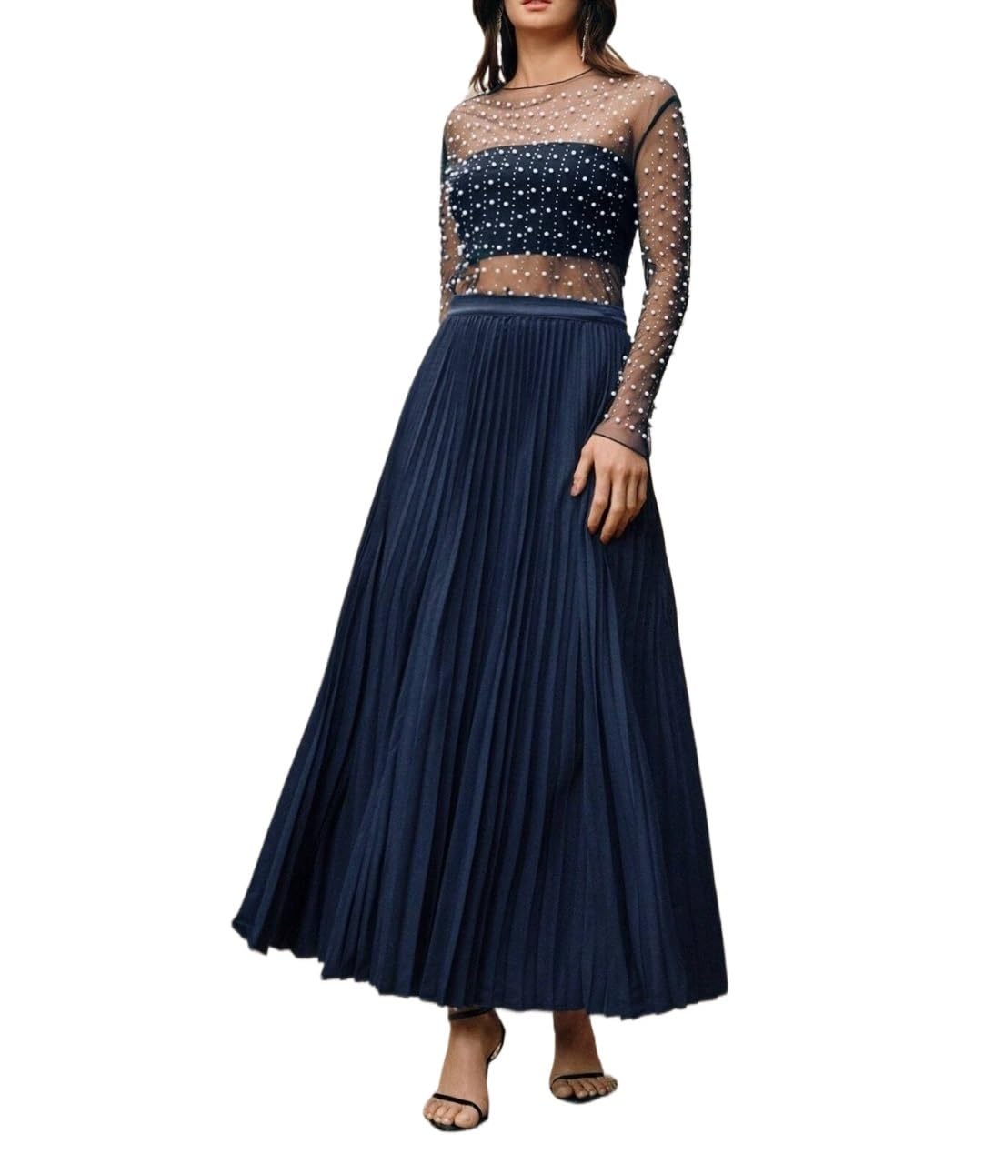 Womens Elegant Mid Waist Belted Zipper Pleated Long Skirt Trendy Stylish Skirts