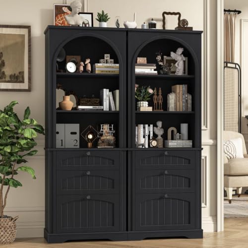 Image of Vabches Farmhouse Bookshelf with File Drawers, Rustic Black