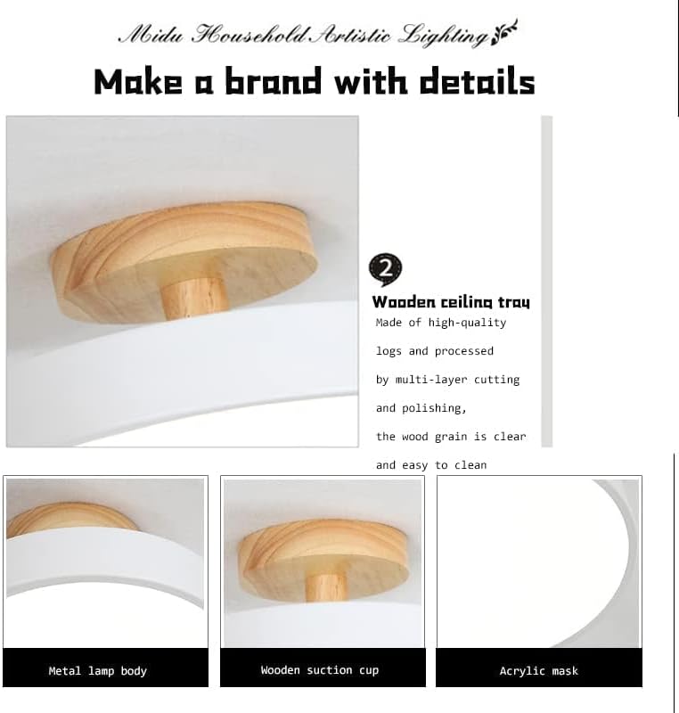Modern LED ceiling light, simple wooden style embedded lighting, circular acrylic lampshade, suitable for bedroom, living room, dining room, Corridor and corridor lighting fixtures (23 cm, gray)