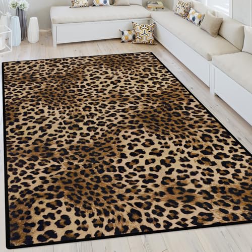 Tapete decorativo rectangular 5x7 con diseño de leopardo miniatura 5
