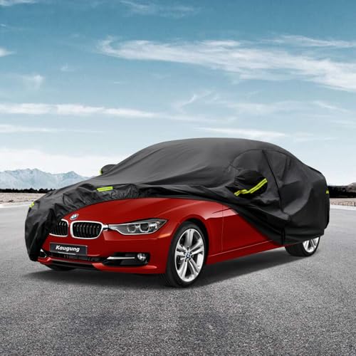 Image of Kaugung 7 Layers Car Cover Custom Fit BMW 3 Series 328i 330i 335i (2011-2025), Outdoor Waterproof All Weather Sun Rain Dust Snow Protection with Zipper Door.