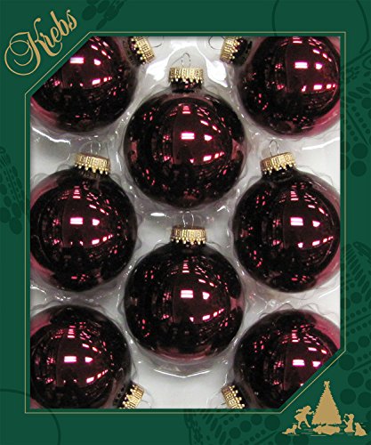 Krebs Glas Lauscha - Weihnachtsdekoration/Christbaumschmuck aus Glas - Unifarbende Kugeln - Menge: 8 Stück - Farbe: Burgunderrot - Größe: ca. 7 cm