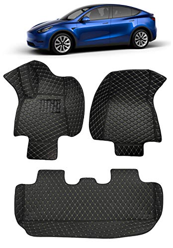 Custom Fit [Made in USA] All Weather Heavy Duty Full Coverage Floor Mat Floor Protection [Front and Rear] for 2022 Tesla Model Y 5 seat Layout - Black Single Layer