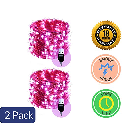 Image of MANSAA M6 USB LED String Light | 10 Meter 100 LEDs | Pink Color | USB Operated | Home Decor LED Light | Pack of 2