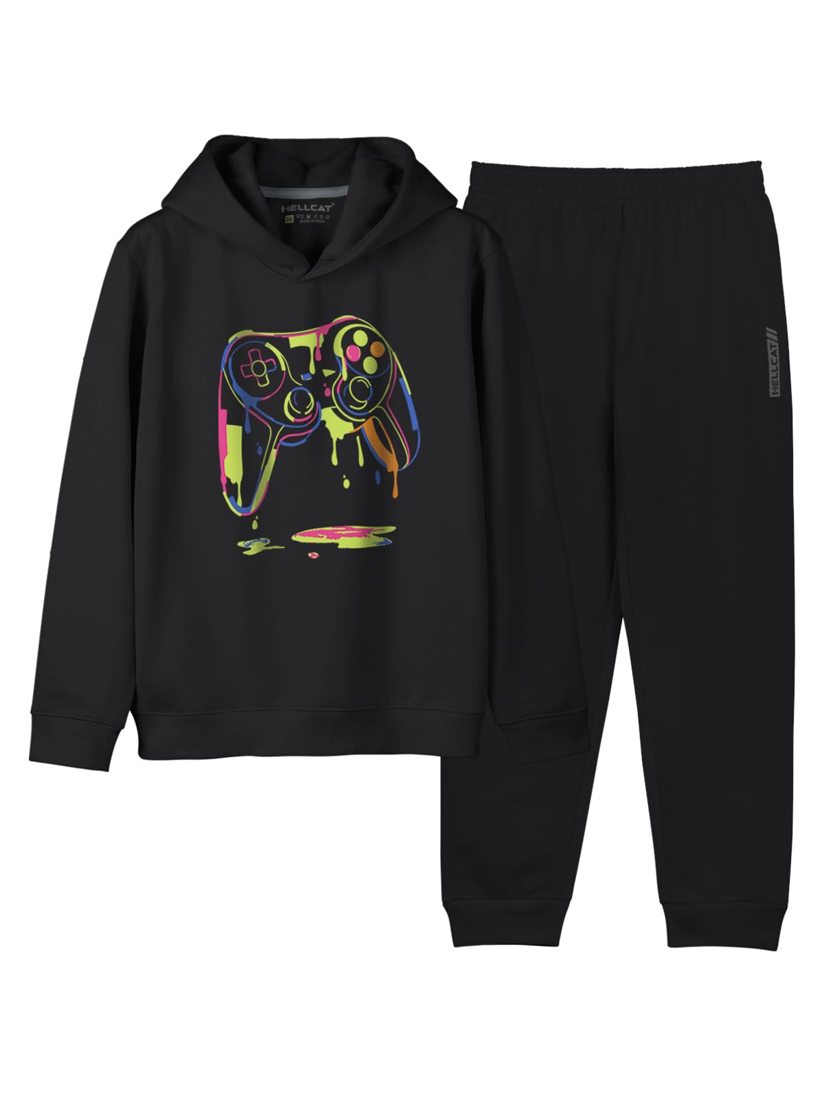 HELLCATPrinted Cotton Blend Hoodie T-shirt and Jogger Trackpant Clothing Set for Boys.