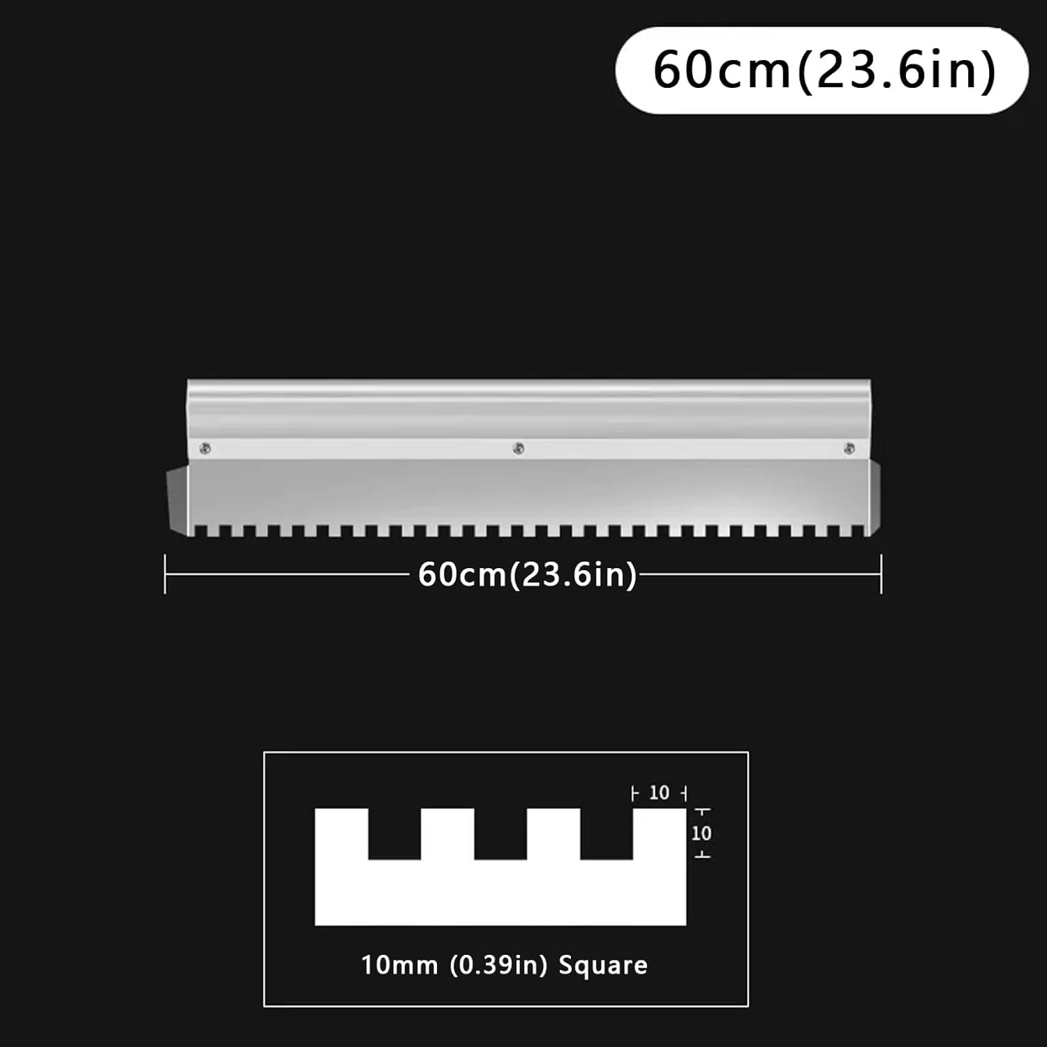 Peine De Mortero De Llana con Muescas De 60 Cm (23,6 Pulgadas) -90 Cm (35,4 Pulgadas) Llana Cuadrada Grande De Acero Inoxidable con Muescas para Una Aplicación Rápida E Igual De Ad, A-60cm
