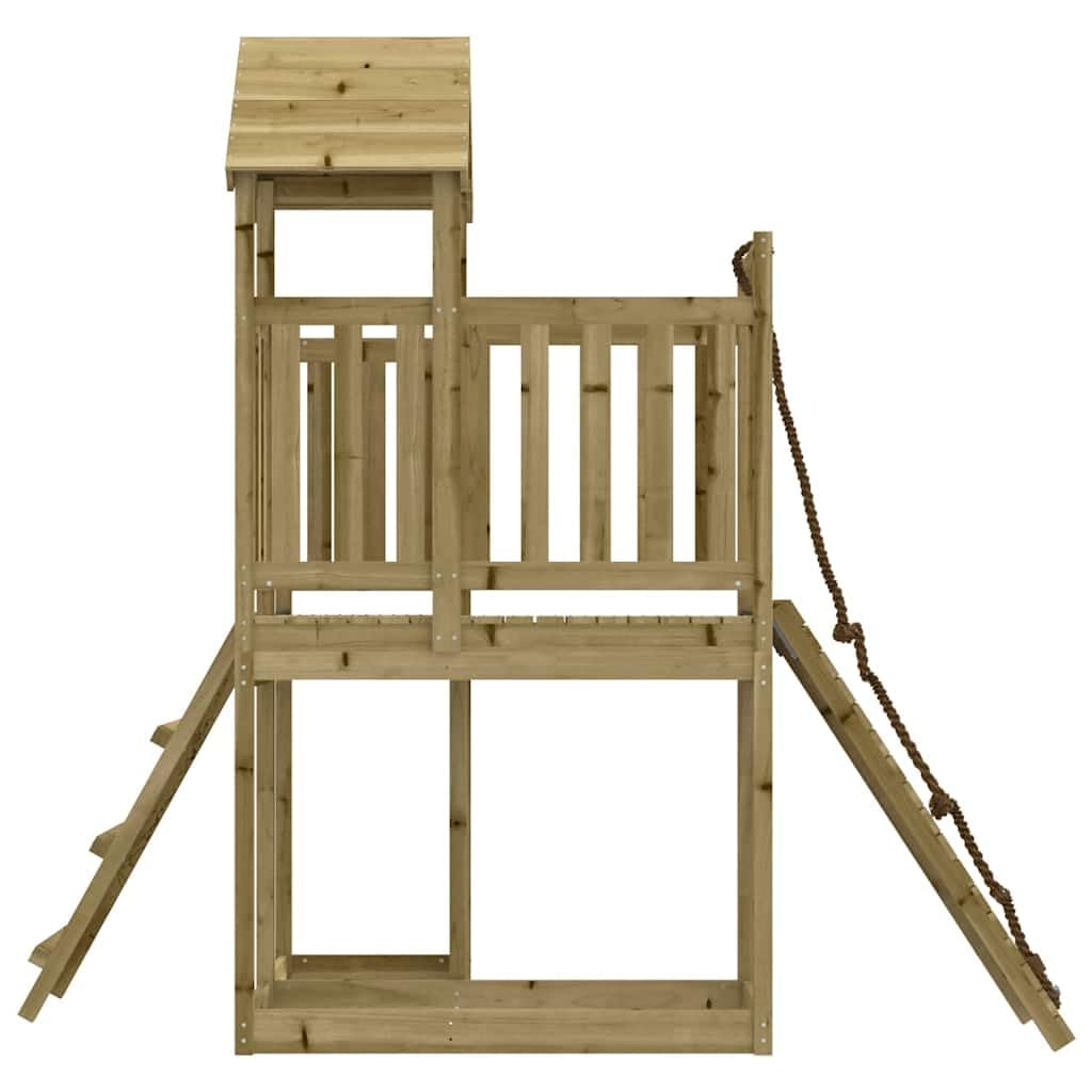 Spielturm mit Kletterwand aus imprägniertem Kiefernholz für Garten, Kinder, Outdoor, mit Rutsche, Sandkasten, Seil, Wippe, Zubehör, robustes Holz, Sicherheit, für Kinder ab 3 Jahren