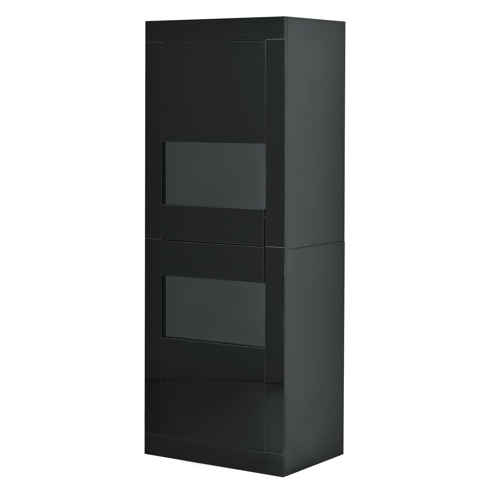 Vitrina negra brillante con iluminación LED, 1 estante de cristal, 61 x 42 x 162 cm, vitrina independiente, armario alto, armario de almacenamiento