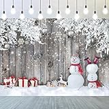 Blulu 写真撮影用クリスマス背景幕 布製木製背景 冬 雪だるま 写真背景 メリークリスマス写真背景 新年パーティー クリスマス写真撮影小道具 (83.9 x 59.8インチ)