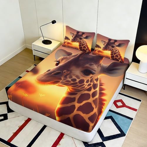 Drap-housse 3D girafe d'Afrique en microfibre douce et infroissable