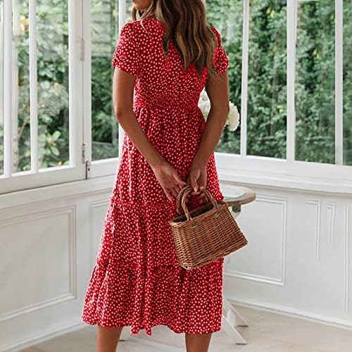 Useagrey Women's Puff Sleeve Midi Dress – Square Neck, Flowy Floral Print, Boho Style – Summer Casual Or Beach Dress (Multiple Colors) - View #7