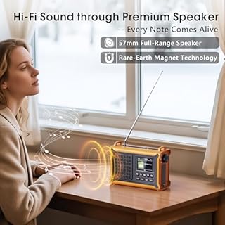 Dab/Dab+ Radio d'urgence Portable, FM Digital Radio avec Solaire Dynamo 12000mAh, Manivelle Solaire, 2,4 "Grand Affichage Couleur, Bluetooth 5.0, 5 Méthodes de Chargement, Alarme SOS de Camping