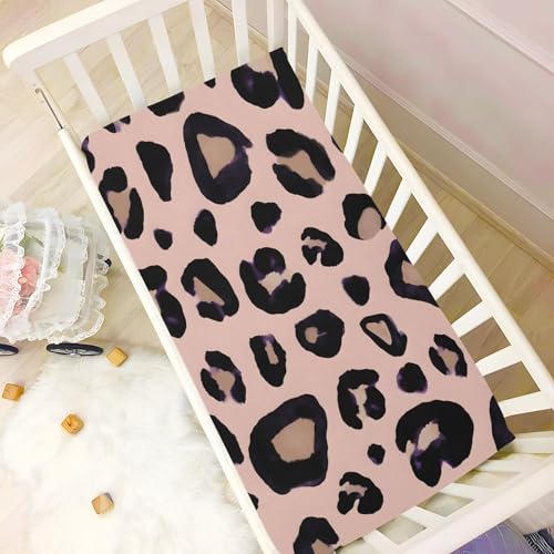 Image of Leopard Print Cheetah Pink Crib Sheets Stretchy Portable Sheets for Baby Toddler Breathable Soft Crib Mattress Sheet for Girls Boys