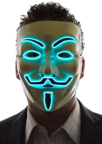 NEON NIGHTLIFE Light Up V for Vendetta Anonymous LED mask, Guy Fawkes Mask, One Size, Aqua
