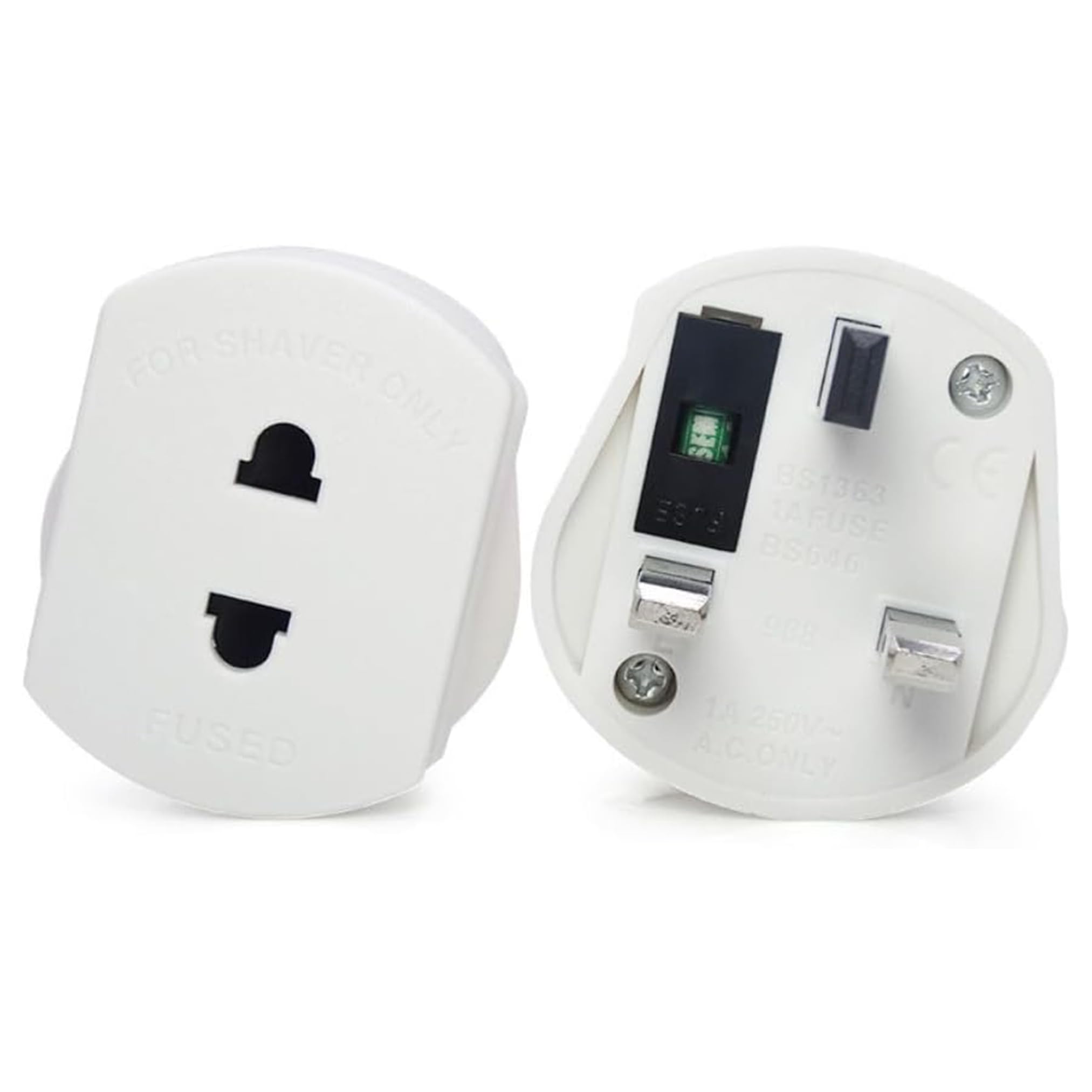 1-Pack UK Electric Toothbrush & Shaver Plug Adapter | 2-Pin to 3-Pin Bathroom Converter | For UK EU Round & US Flat 2-Pin Plugs | 1A Fused, Safety Shutters | Compatible with Oral-B, Braun, Philips