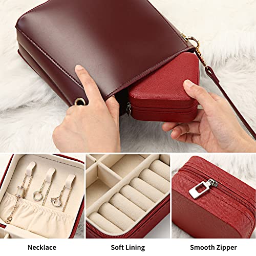 Image of TRODANCE Mini Jewelry Case, Small Travel Jewelry Organizer, Portable Jewelry Box Mini Storage Organizer Display Box For Rings Earrings Necklaces (Red-4pcs)