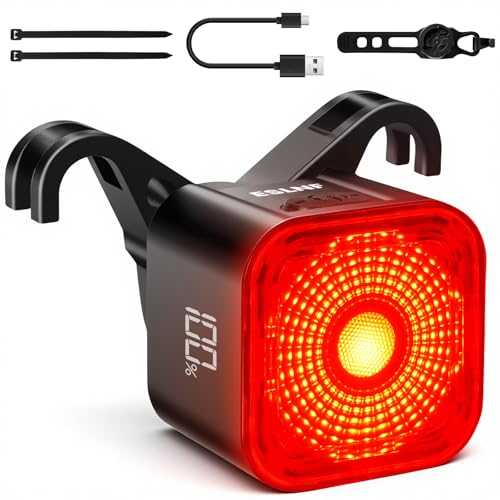 Ainiv Smart Bike Tail Light with Brake Sensor 6 Lighting Modes USB C Rechargeable Bicycle Taillight IP55 Waterproof Rear Light Intelligent digital display Bike Alarm for Night Riding Mountain