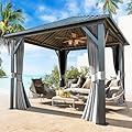 Jolydale 10FTx10FTHardtop Gazebo, Galvanized Steel Outdoor Aluminum Single Top Pavilion, Permanent Metal Gazebo with Netting and Curtains, for Patio, Backyard and Deck…