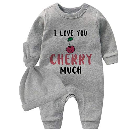 Image of QIANWANYI Baby Triplets Bodysuits I Love You Cherry Much Newborn Twin Clothes Boys Romper With Hat Set