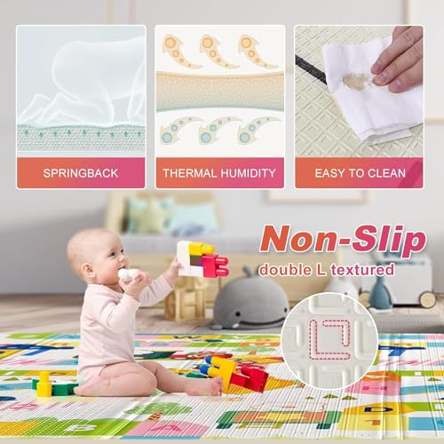 Tarkan Extra Large Reversible Baby Play Mat, BPA Free Learning & Crawling Foldable Foam Mat (6.5x5 ft, 0.6cm Thickness) Alphanumeric-Giraffe (Image - 3)