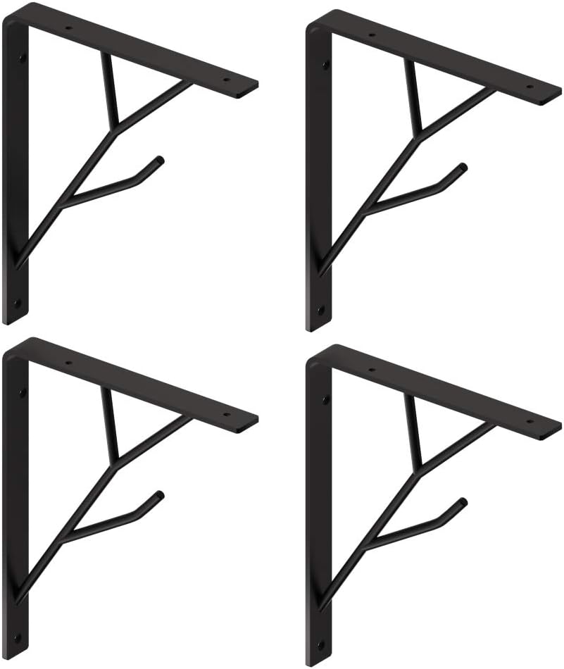 Mocomax 8 Inch Decorative Shelf Brackets, Heavy Duty Floating Shelves Hardware L Shape Tree Branch Metal Corner Brace Supporter, 4 Packs