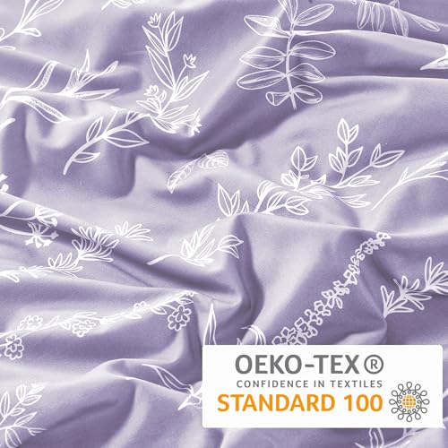 MUXHOMO Duvet Cover Queen Size, Reversible Floral Lavender Duvet Cover Set with Zipper Closure, 3 Pieces Botanical Patterns Soft Microfiber Bedding Set with 4 Ties (90"x90", 2 Pillow Cases) by MUXHOMO - Used condition - Image 6