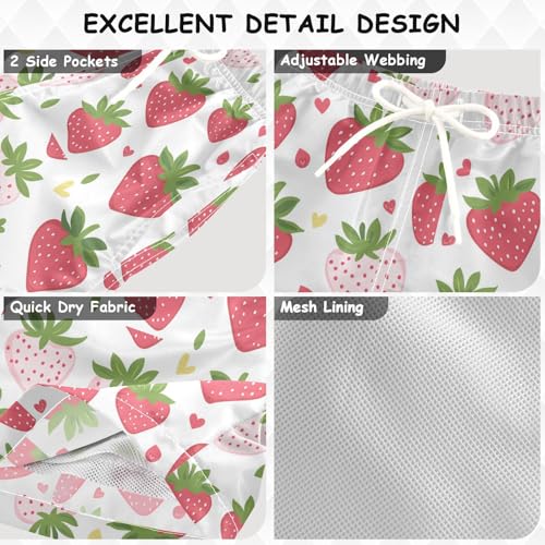 Pigsaly Boys' Swim Board Shorts Red Strawberry Hearts Boy's Swim Trunks Kids Swimwear S3