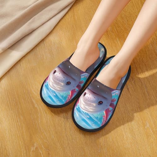 Cute Underwater Axolotl Print House Slippers For Women And Men,Soft Slippers With Memory Foam,Non-Slip Indoor Home Shoes4