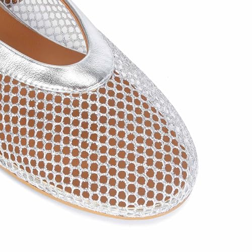 Image of MICIFA Women's Mesh Ballet Flats Fishnet Ballerina Flats Buckle Strap Mary Jane Causal Daily Dress Shoes