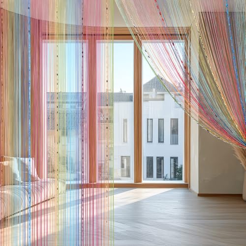 Frienda 2 Pack 39 x 79 Inch Decorative Door String Curtains, Room Divider Privacy Decor, Beaded Door Fringe Curtain for Hallway Closet Bedroom Divider Beads Tassel Screen Hippie Aesthetic Room Decor