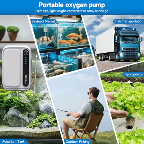 Image of Aquarium Air Pump Rechargeable Aerator for Bait Bucket, Portable Battery Powered Air Pump for Aquarium, Fish Tank Air Pump Bubbler Aerator for Outdoor Fishing