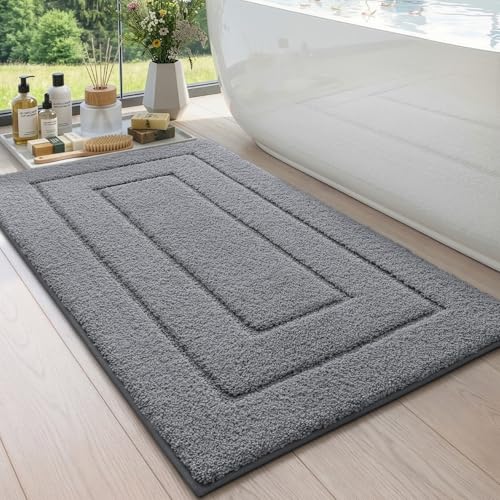 DEXI Badematte rutschfeste weicher Mikrofaser Badezimmerteppich saugfähiger Badteppich maschinenwaschbar Badvorleger für Dusche Badewanne und Toilette Grau 60 x 110 cm