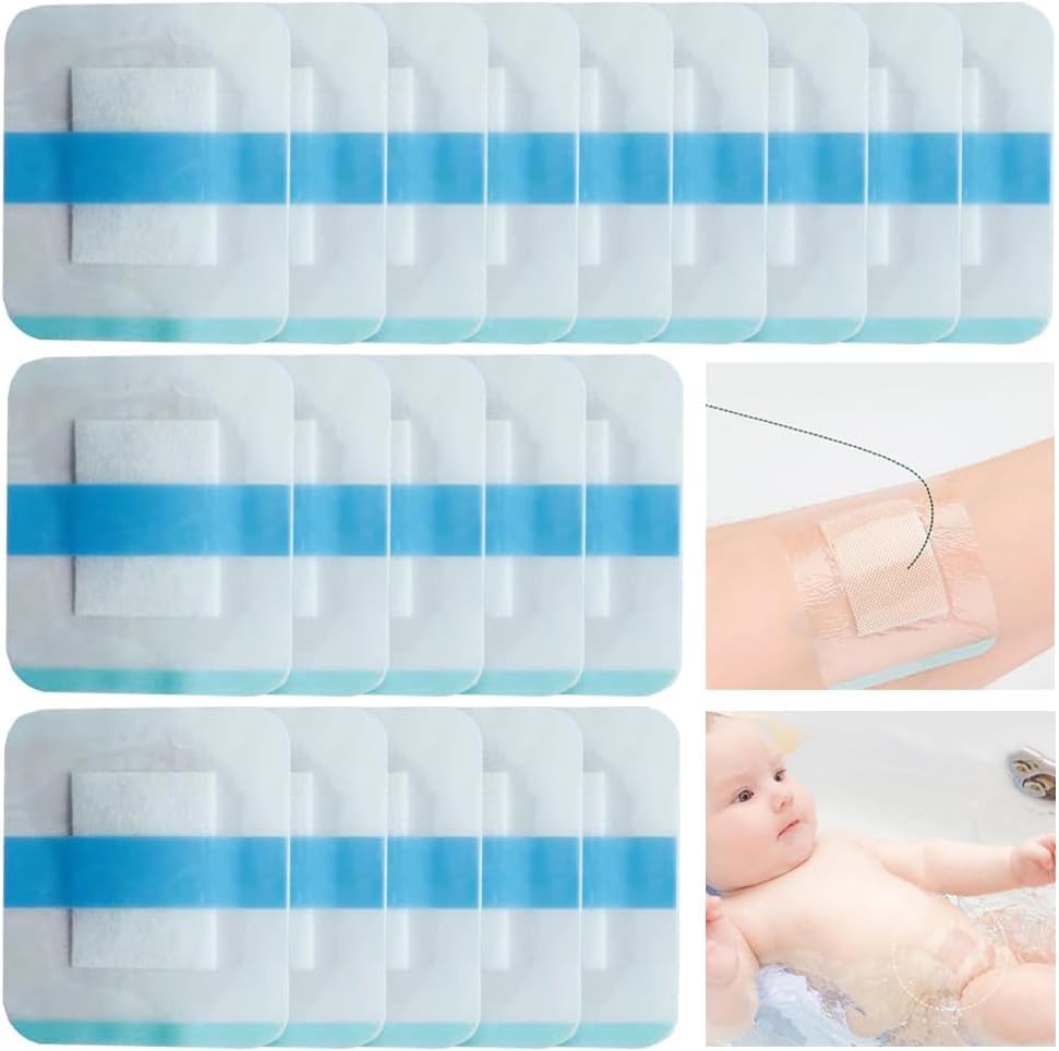 40 Pcs Adhesive Island Dressing Bordered Gauze Wound Dressing Square Bandage Breathable Gauze with Pad Individually Packed Blister Wound Care for Outdoor Activities (Waterproof, 6x7) transparent