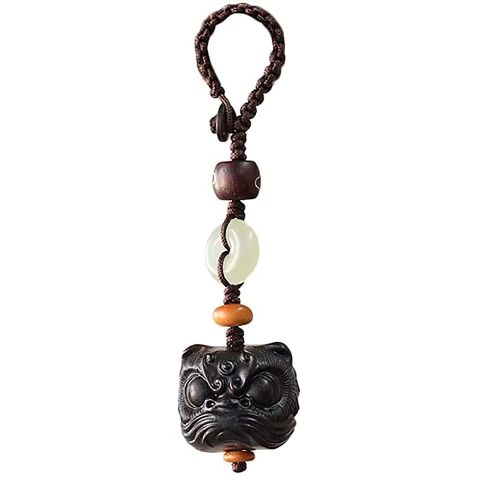 RAN-Keychain Chinesischer Löwe-Auto-Schlüsselanhänger, Retro-Sandelholz-Tanz-Löwe-Schlüsselring für Auto-Handtaschen-Charme-kreatives Geschenk (Color : Black, Size : 3.3 x 0.9 x 0.9 in)