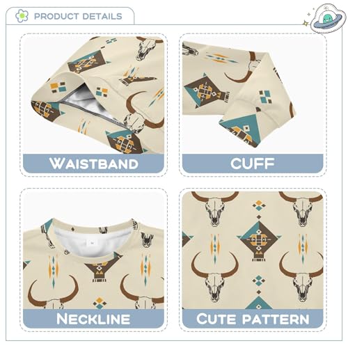 JUNZAN Western Cow Skulls Geometric Kids Boys Pullover Hoodie Fleece Hoodie for Boys Party 4T3