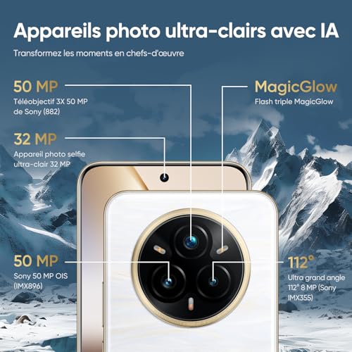 Smartphone 5G realme 14 Pro+ Android 256Go avec grand écran 6.83 pouces 120Hz Blanc - 2