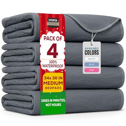 Image of Utopia Bedding Washable Underpads 34" x 36" (Pack of 4), Waterproof Reusable Heavy Absorbency Incontinence Bed Pads for Adults, Kids, Elderly and Pets, Bedwetting Pads for Sofa and Couch (Grey)