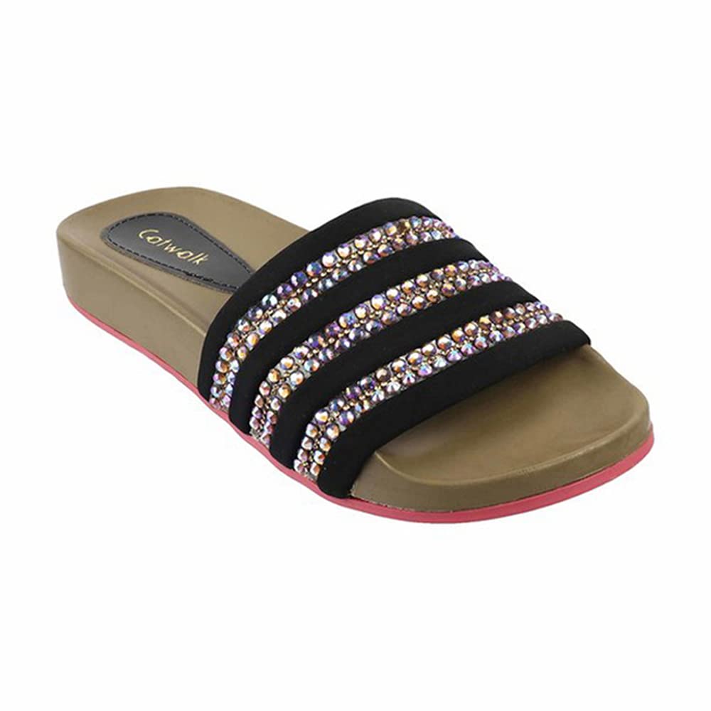 Catwalk Womens Embellished Beaded Slides Black Slipper (5144C) (B095SQ23Z2) Amazon Price History, Amazon Price Tracker